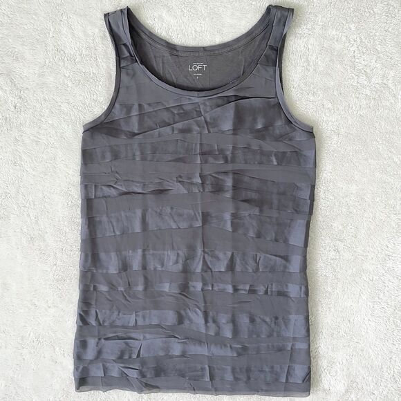 Ann Taylor Loft Tank Top Womens Size S Tiered Straps Sleeveless Dark Gray Knit - Picture 4 of 10